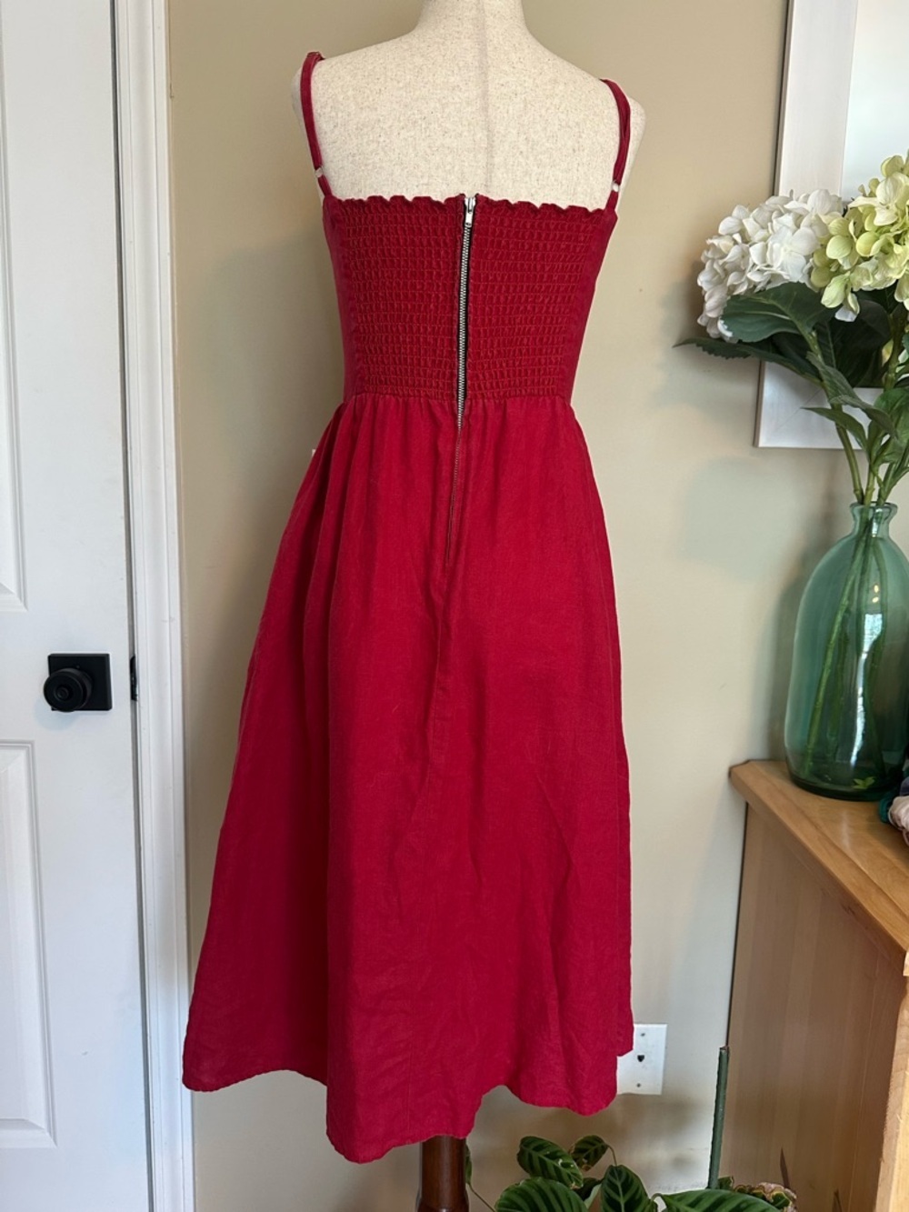 Reformation Tori Cherry Red 100% Linen Midi Dress size 2 - Picture 5 of 10